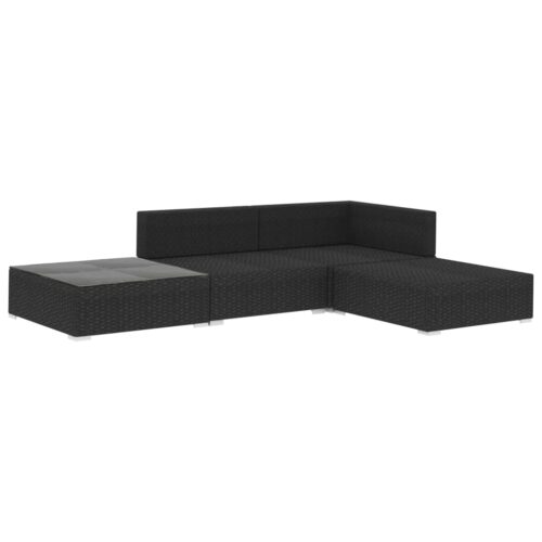 4-Piece Garden Lounge Set with Cushions Poly Rattan Wicker Outdoor Patio Furniture Black - Image 3