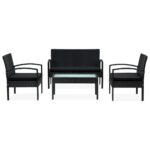4-Piece Garden Lounge Set with Cushions Poly Rattan Wicker Outdoor Patio Furniture Black