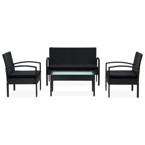 4-Piece Garden Lounge Set with Cushions Poly Rattan Wicker Outdoor Patio Furniture Black