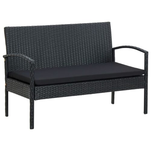 4-Piece Garden Lounge Set with Cushions Poly Rattan Wicker Outdoor Patio Furniture Black - Image 3