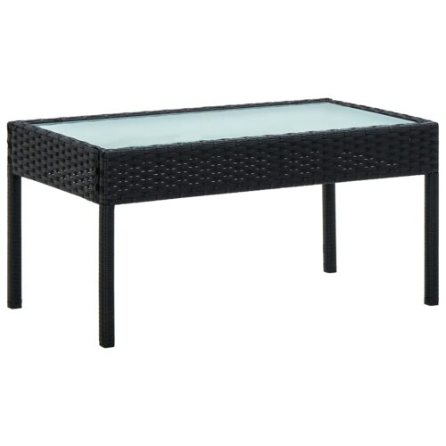 4-Piece Garden Lounge Set with Cushions Poly Rattan Wicker Outdoor Patio Furniture Black - Image 5