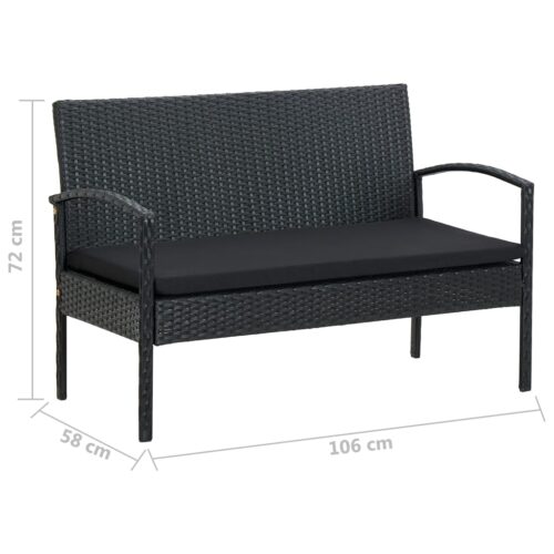 4-Piece Garden Lounge Set with Cushions Poly Rattan Wicker Outdoor Patio Furniture Black - Image 8