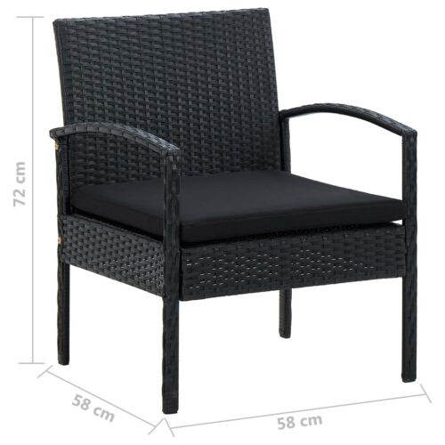 4-Piece Garden Lounge Set with Cushions Poly Rattan Wicker Outdoor Patio Furniture Black - Image 9