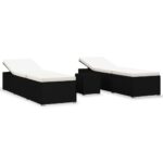3-Piece Garden Sun Loungers with Tea Table Poly Rattan Black
