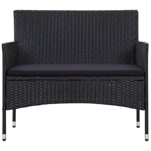 4 Piece Garden Lounge Set with Cushions Poly Rattan Black - Image 3