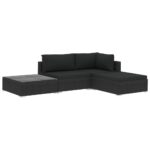4-Piece Garden Lounge Set with Cushions Poly Rattan Wicker Outdoor Patio Furniture Black