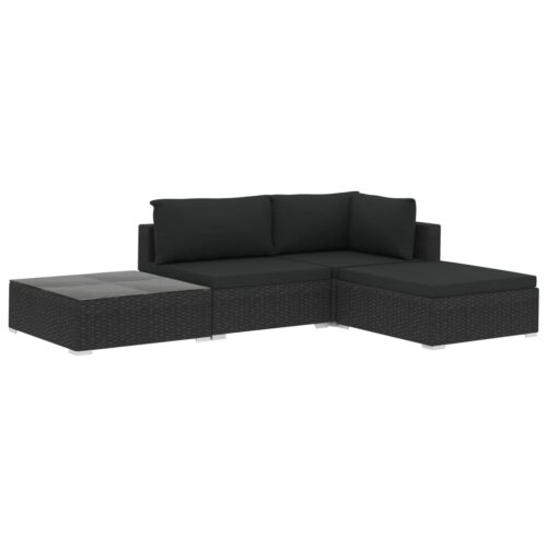 4-Piece Garden Lounge Set with Cushions Poly Rattan Wicker Outdoor Patio Furniture Black