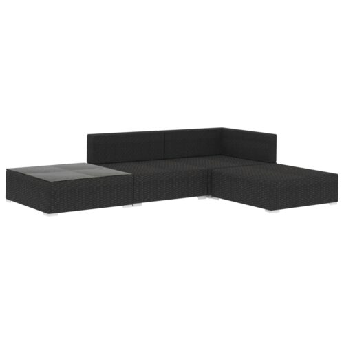 4-Piece Garden Lounge Set with Cushions Poly Rattan Wicker Outdoor Patio Furniture Black - Image 3