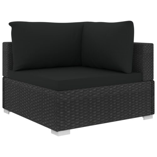 4-Piece Garden Lounge Set with Cushions Poly Rattan Wicker Outdoor Patio Furniture Black - Image 4