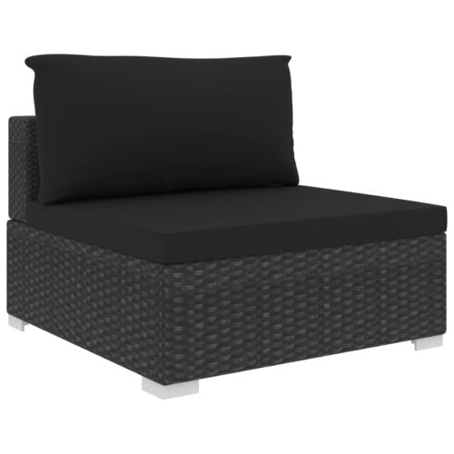 4-Piece Garden Lounge Set with Cushions Poly Rattan Wicker Outdoor Patio Furniture Black - Image 5