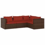 4-Piece Garden Lounge Set with Cushions Poly Rattan Wicker Outdoor Patio Furniture Brown