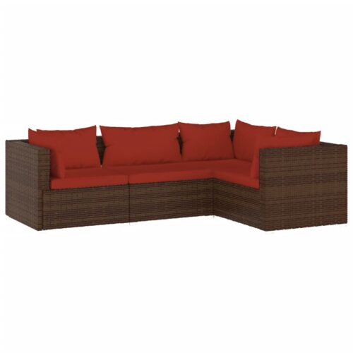 4-Piece Garden Lounge Set with Cushions Poly Rattan Wicker Outdoor Patio Furniture Brown