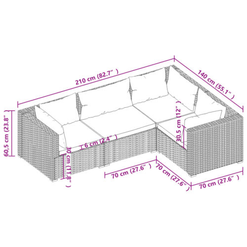 4-Piece Garden Lounge Set with Cushions Poly Rattan Wicker Outdoor Patio Furniture Brown - Image 5