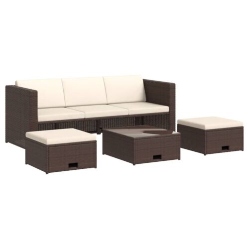 4-Piece Garden Lounge Set with Cushions Poly Rattan Wicker Outdoor Patio Furniture Brown
