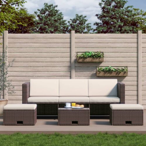 4-Piece Garden Lounge Set with Cushions Poly Rattan Wicker Outdoor Patio Furniture Brown - Image 2