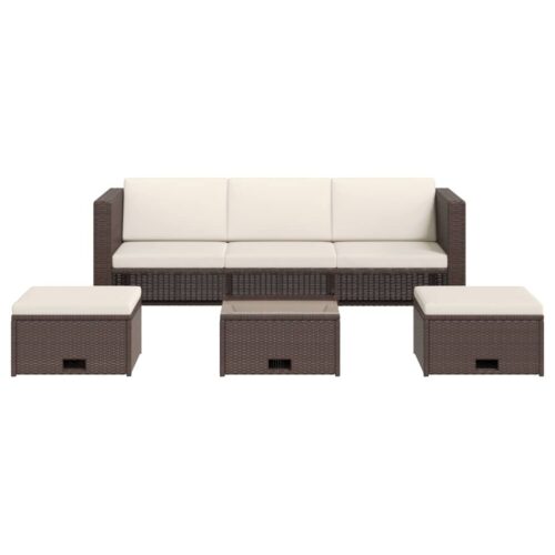 4-Piece Garden Lounge Set with Cushions Poly Rattan Wicker Outdoor Patio Furniture Brown - Image 3