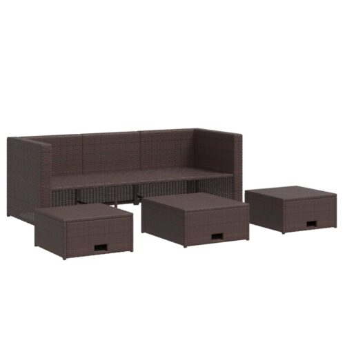 4-Piece Garden Lounge Set with Cushions Poly Rattan Wicker Outdoor Patio Furniture Brown - Image 4