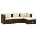 4-Piece Garden Lounge Set with Cushions Poly Rattan Wicker Outdoor Patio Furniture Brown