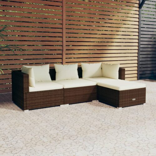 4-Piece Garden Lounge Set with Cushions Poly Rattan Wicker Outdoor Patio Furniture Brown - Image 2