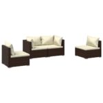 4-Piece Garden Lounge Set with Cushions Poly Rattan Wicker Outdoor Patio Furniture Brown