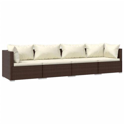 4-Piece Garden Lounge Set with Cushions Poly Rattan Wicker Outdoor Patio Furniture Brown