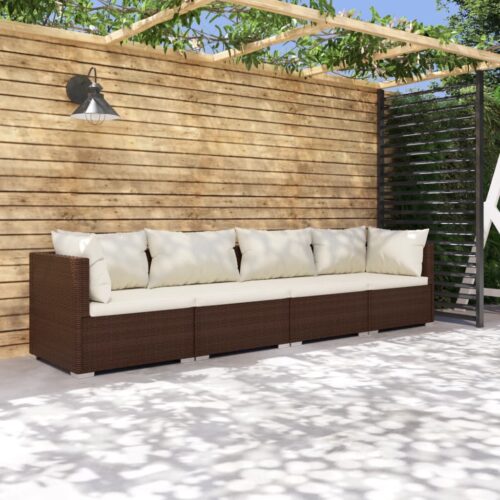 4-Piece Garden Lounge Set with Cushions Poly Rattan Wicker Outdoor Patio Furniture Brown - Image 2