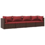4-Piece Garden Lounge Set with Cushions Poly Rattan Wicker Outdoor Patio Furniture Brown