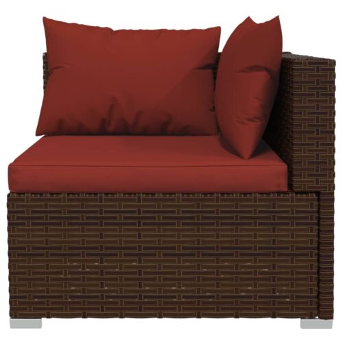 4-Piece Garden Lounge Set with Cushions Poly Rattan Wicker Outdoor Patio Furniture Brown - Image 4