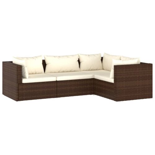 4-Piece Garden Lounge Set with Cushions Poly Rattan Wicker Outdoor Patio Furniture Brown