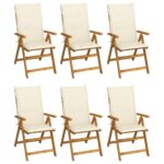 Folding Garden Chairs 6pcs with Cushions Solid Acacia Wood