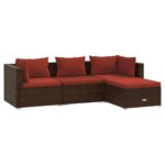 4-Piece Garden Lounge Set with Cushions Poly Rattan Wicker Outdoor Patio Furniture Brown