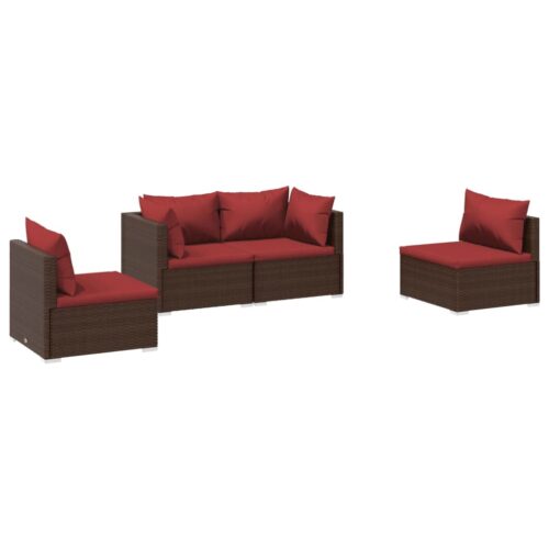 4-Piece Garden Lounge Set with Cushions Poly Rattan Wicker Outdoor Patio Furniture Brown