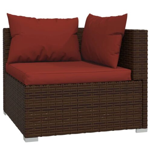 4-Piece Garden Lounge Set with Cushions Poly Rattan Wicker Outdoor Patio Furniture Brown - Image 3
