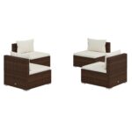 4-Piece Outdoor Sofa Set with Cushions Garden Patio Lounge Setting Rattan Brown