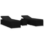 3-Piece Garden Sun Loungers with Tea Table Poly Rattan Black