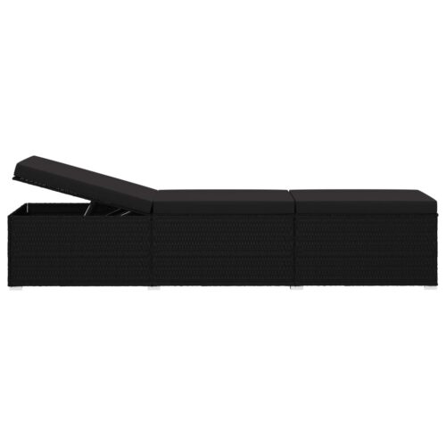 3-Piece Garden Sun Loungers with Tea Table Poly Rattan Black - Image 3