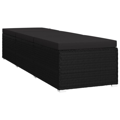 3-Piece Garden Sun Loungers with Tea Table Poly Rattan Black - Image 5
