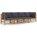 4-Piece Garden Lounge Set with Dark Grey Cushions Bamboo