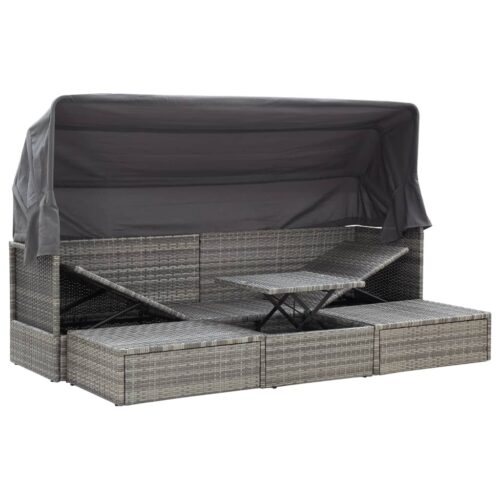 Garden Lounge Bed with Roof Mixed Grey Poly Rattan - Image 3