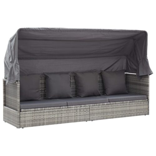 Garden Lounge Bed with Roof Mixed Grey Poly Rattan - Image 4