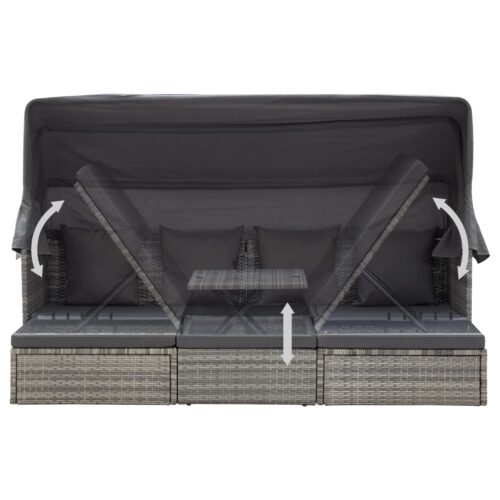 Garden Lounge Bed with Roof Mixed Grey Poly Rattan - Image 6