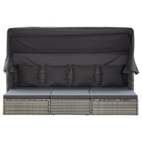 Garden Lounge Bed with Roof Mixed Grey Poly Rattan - Image 7