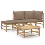 4-Piece Garden Lounge Set with Taupe Cushions Bamboo