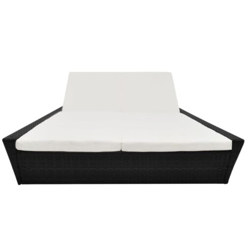 Outdoor Lounge Bed with Cushion Poly Rattan Black - Image 2