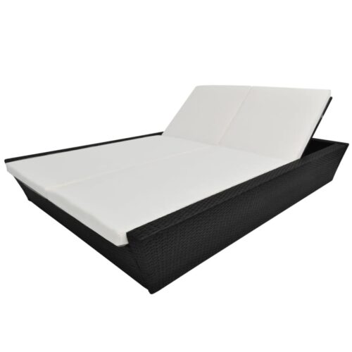 Outdoor Lounge Bed with Cushion Poly Rattan Black - Image 4