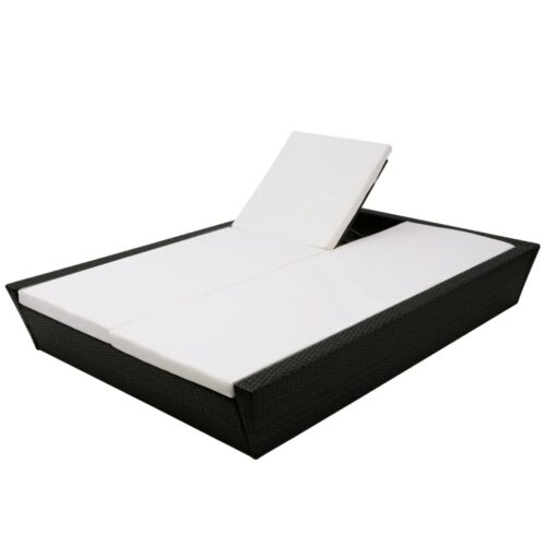 Outdoor Lounge Bed with Cushion Poly Rattan Black - Image 6