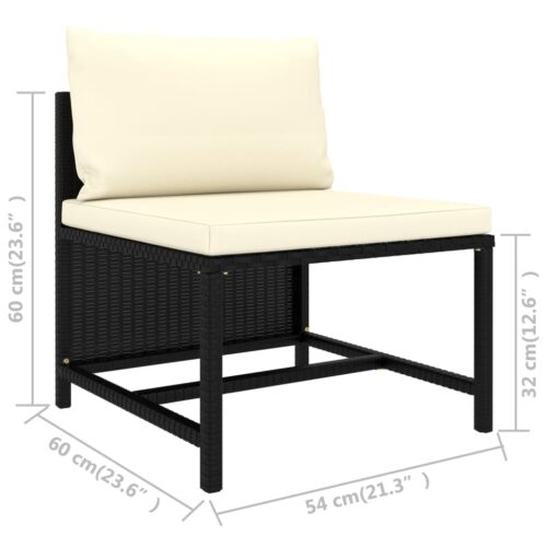 3-Piece Garden Sofa Set with Cushions Black Poly Rattan - Image 6