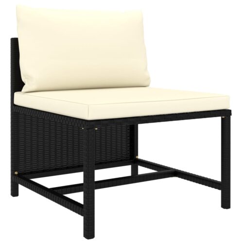 3-Piece Garden Sofa Set with Cushions Black Poly Rattan - Image 4