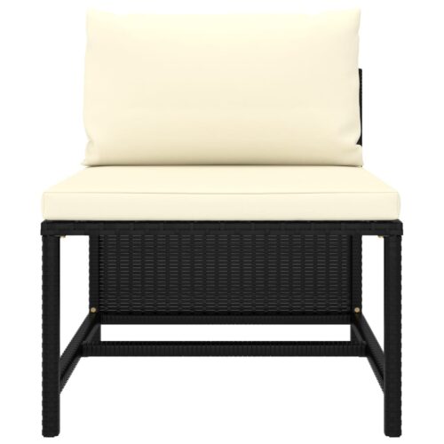 3-Piece Garden Sofa Set with Cushions Black Poly Rattan - Image 5