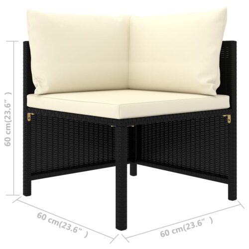 3-Piece Garden Sofa Set with Cushions Black Poly Rattan - Image 6